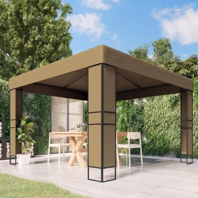 Berkfield Home Double Roof Gazebo in Beige, W: 3 m, D: 3 m, H: 2.7 m