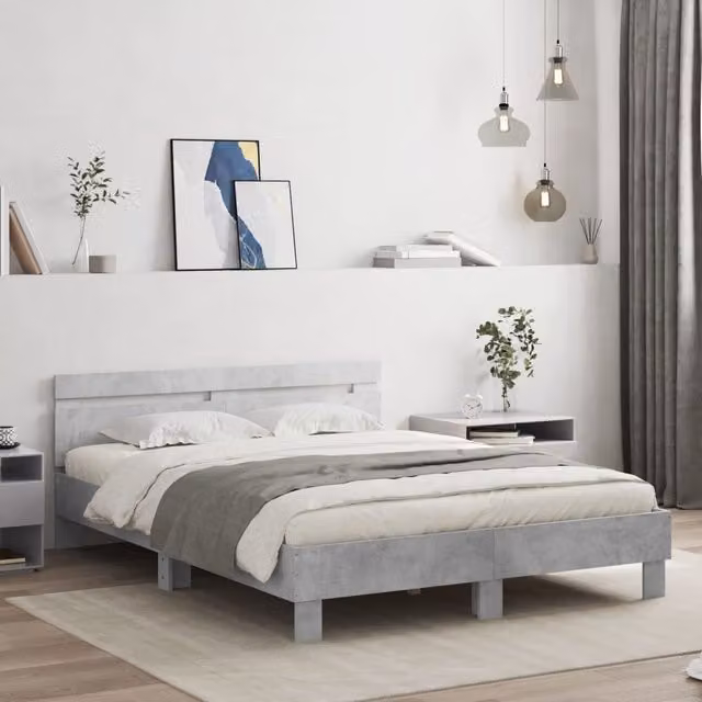 Berkfield Home Bed Frame in Concrete Grey, W: 140 cm, L: 200 cm