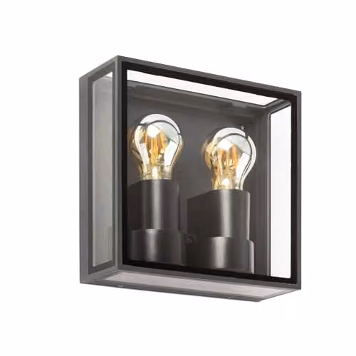 Netlighting Pomo Outdoor Square Wall Lamp in Grey with Transparent Glass, IP65 Rated, 2x E27 – 1