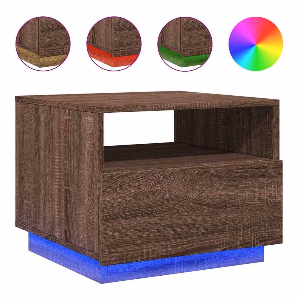 Berkfield Home Modern Coffee Table with LED Lights, Brown Oak, W: 50 cm, D: 49 cm, H: 40 cm – 2