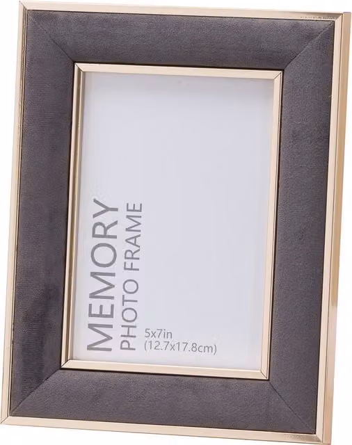 KDMK Glamorous Single Rectangular Photo Frame in Grey and Gold Velvet and Metal, 12.7 x 17.8 cm
