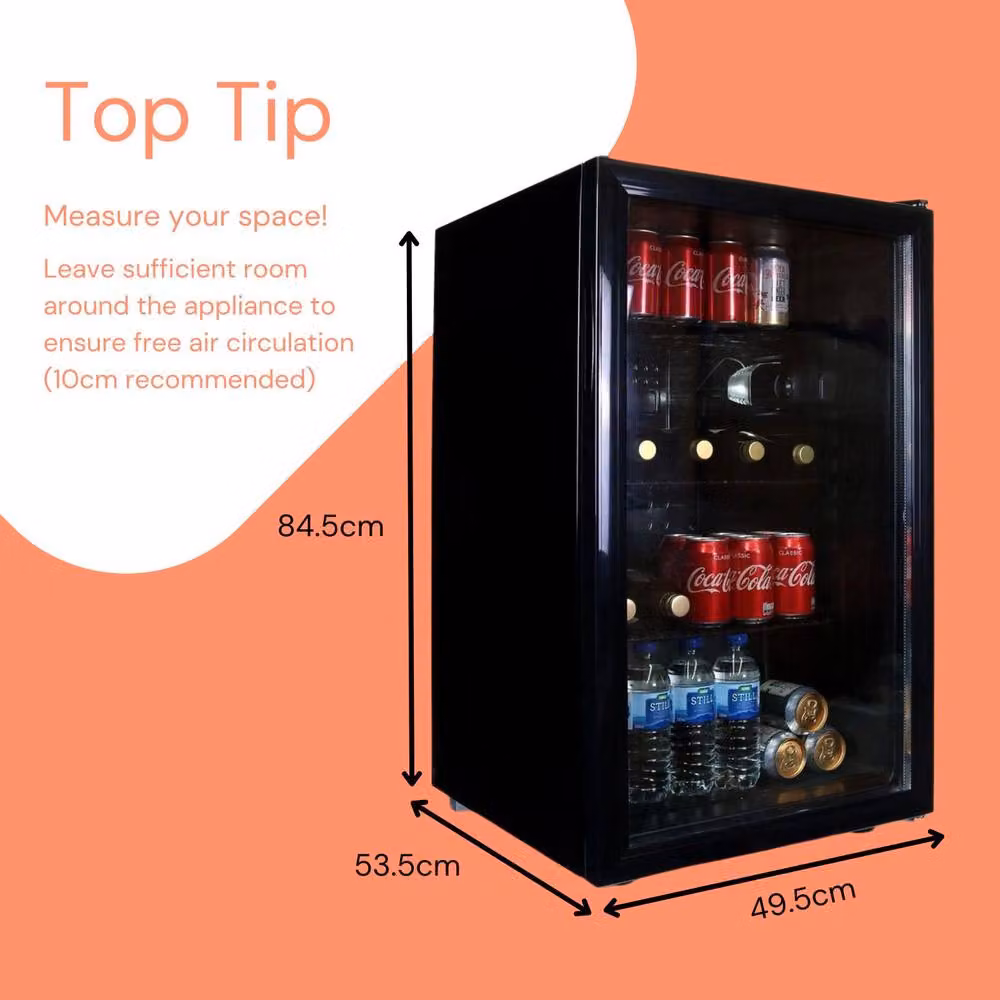 SIA DC1BL Under Counter Drinks Fridge and Beer or Wine Cooler with Glass Door, Black, 118L, W/D/H: 53.5 x 49.5 x 84.5 cm – 5