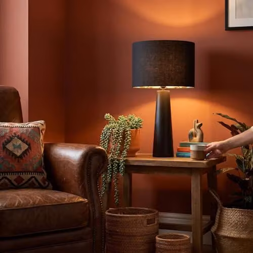 Happy Homewares Modern Aztec Designed Cylinder Lamp Shade in Black, Red and Petrol Linen Fabric, W/D/H: 18 x 18 x 25 cm – 5