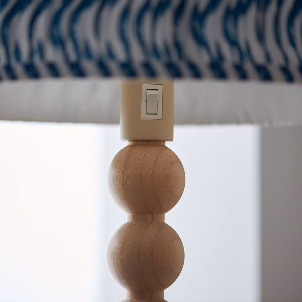 Netlighting Cane Bamboo Floor Lamp with Blue Fabric Ripple Shade in Brown – 3