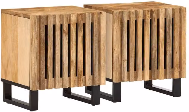 Berkfield Home Set of 2 Solid Mango Wood Bedside Cabinets in Brown, W/D/H: 40 x 34 x 46 cm
