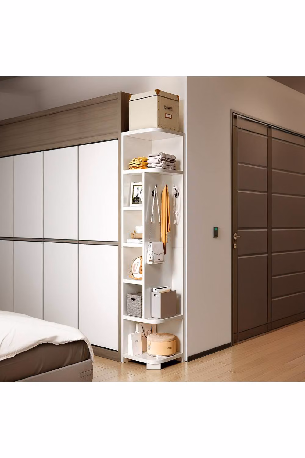 Living and Home Open-Style Corner Storage Rack with Hooks in White – 2