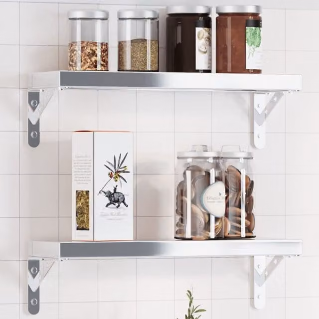 Berkfield Silver Stainless Steel Wall Mounted Shelf Brackets, 4 Pack, W: 15 cm, D: 11.5 cm, H: 2.5 cm