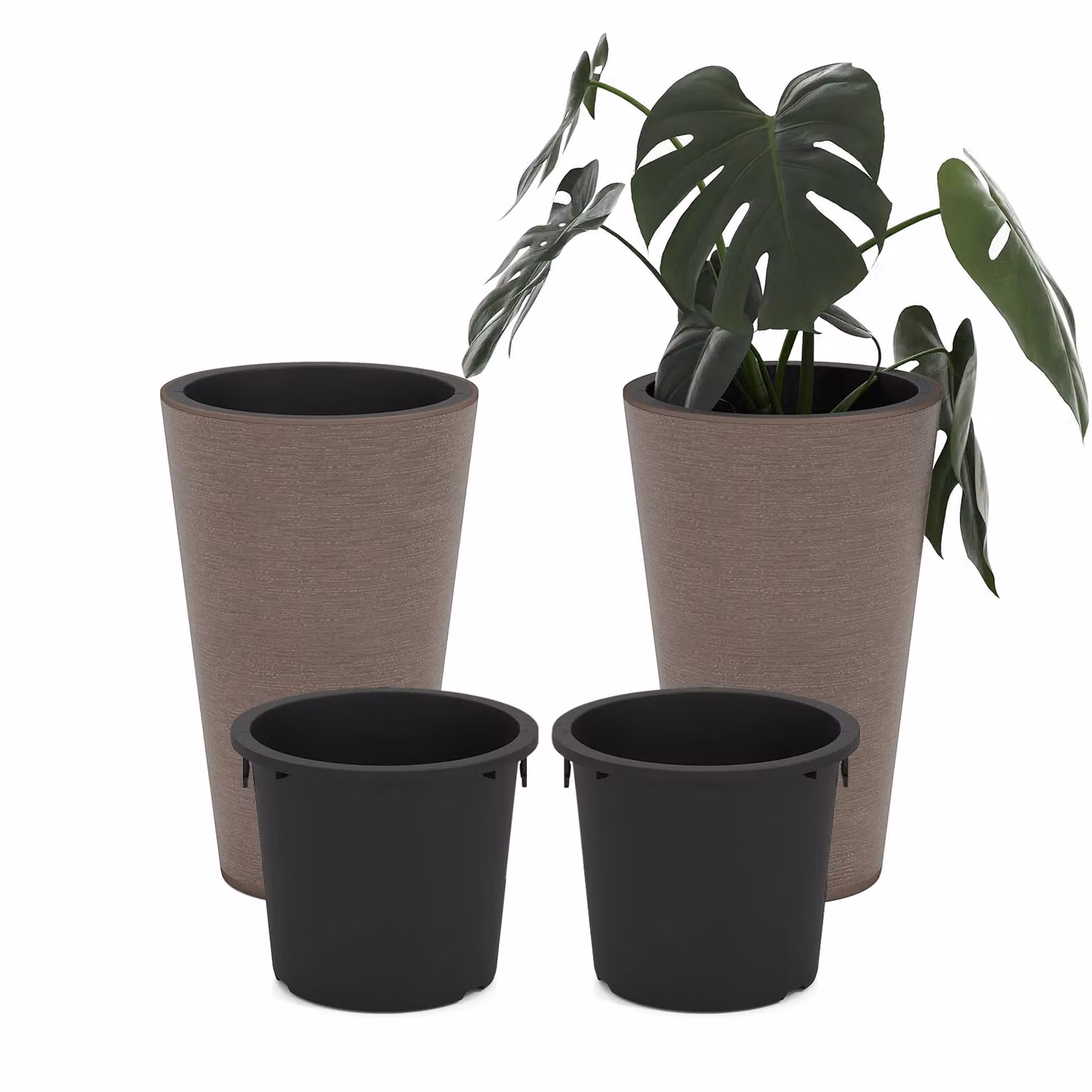 Costway Set of 2 Tall Round Self-Watering Planters in Brown, Height: 45 cm – 2