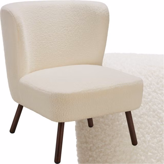 tectake Robina Lounge Chair in White Bouclé with Foam Padding and Metal Frame