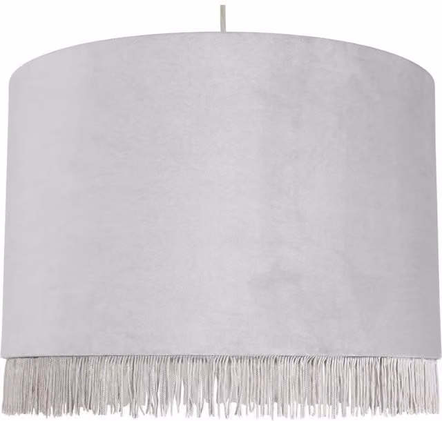 First Choice Lighting Silvery Grey Fringed Velvet Round Easy Fit Pendant Shade, Diameter: 38 cm