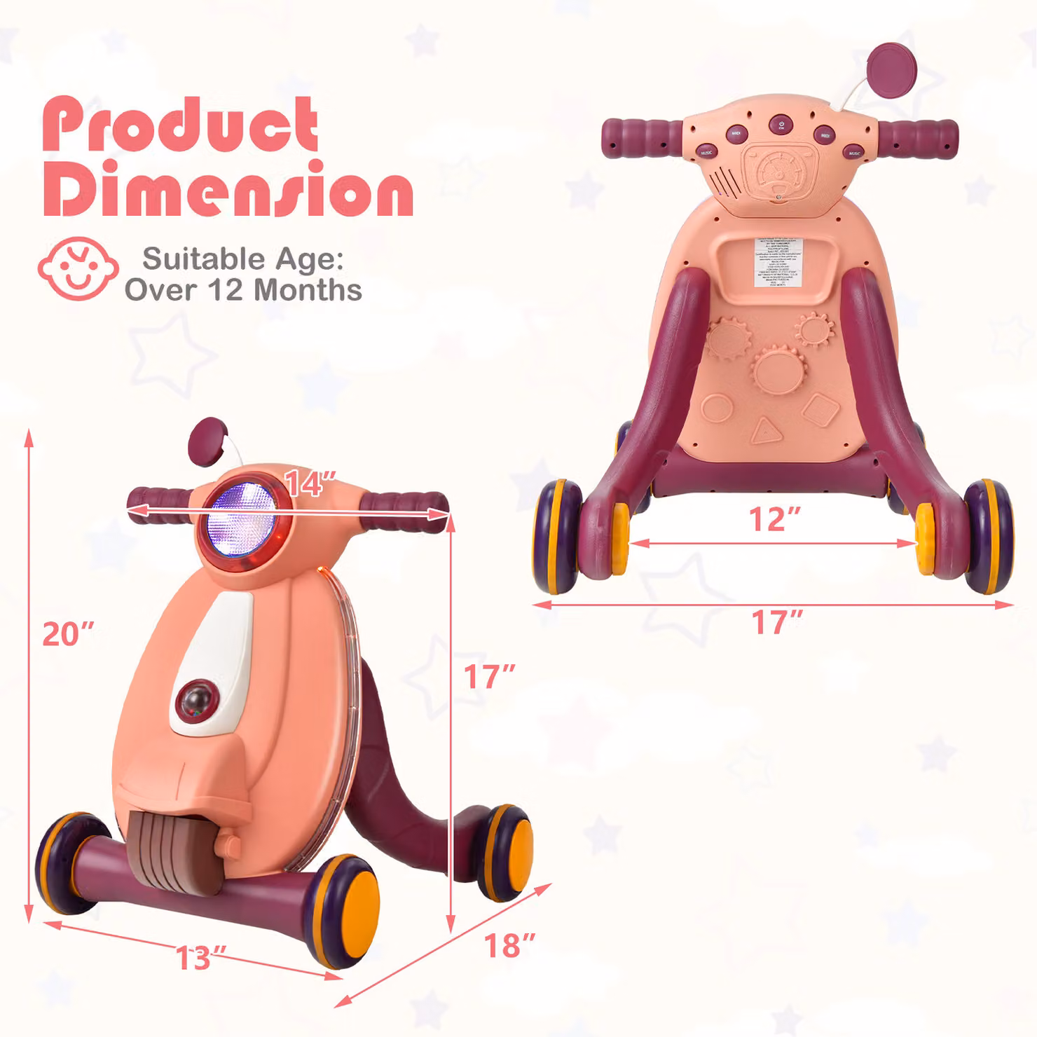 Costway 2 in 1 Sit to Stand Learning Push Along Walker in Pink – 2