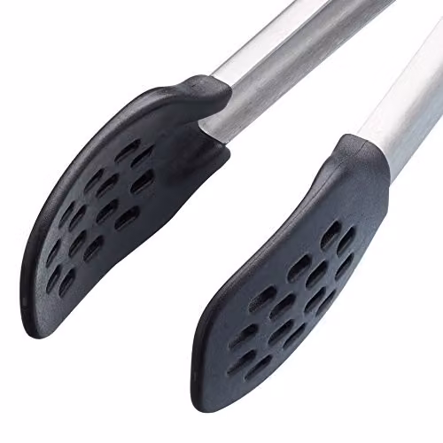 MasterClass Nylon-Headed Metal Kitchen Tongs in Black and Silver, 28 cm – 2