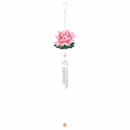 Something Different Water Lily Floral Hanging Windchime in Pink, Green and Silver – 1