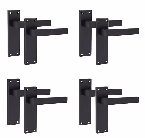 Golden Grace Straight Delta Latch Door Handles, 4 Pairs, Matt Black, 150mm