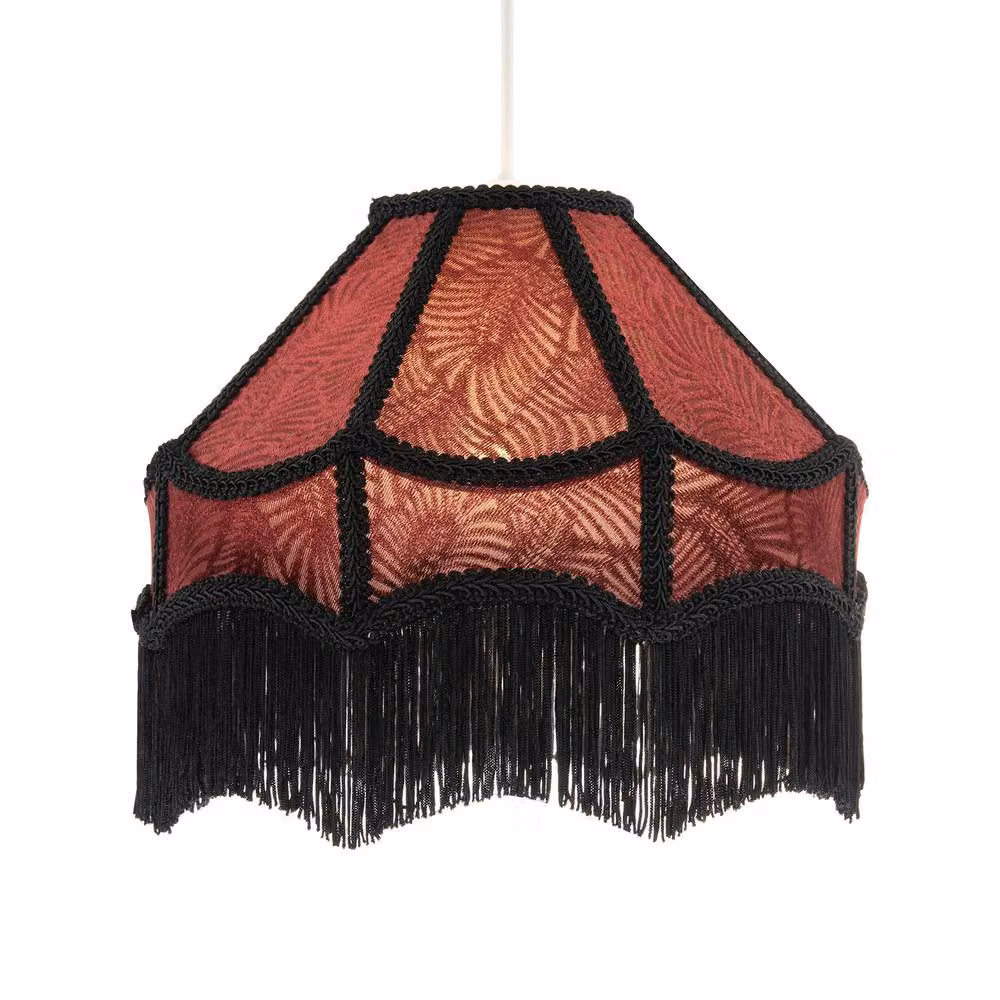 Happy Homewares Vintage Victorian Style Fabric Lamp Shade in Red and Black with Tassels – 2