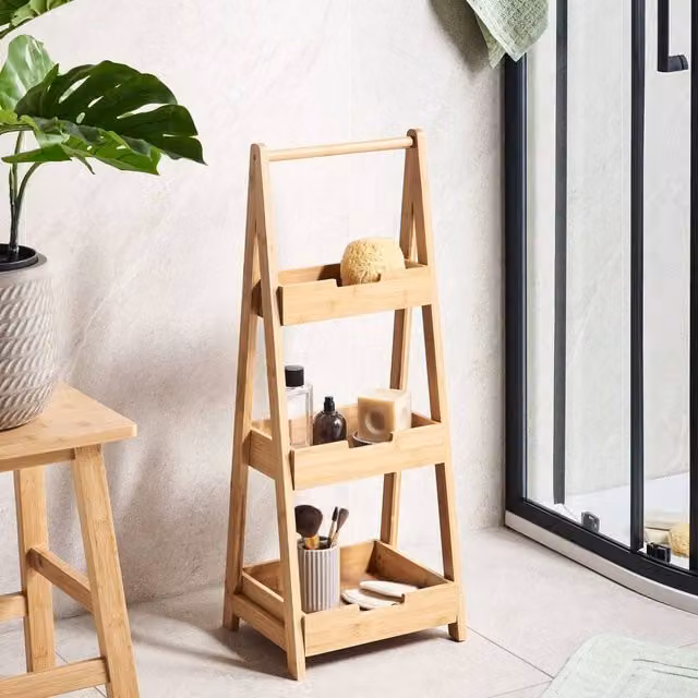 Wyld and Coco 3-Tier Bamboo Bathroom Shelving Unit, Brown – 1
