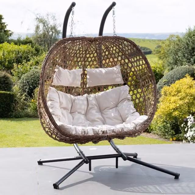 Artemis Home Boho Double Garden Seat in Beige and Yellow with Weatherproof Cushions