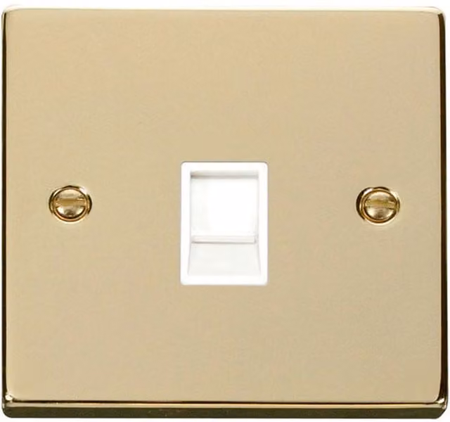 SE HOME Polished Brass and White RJ11 Socket Plate