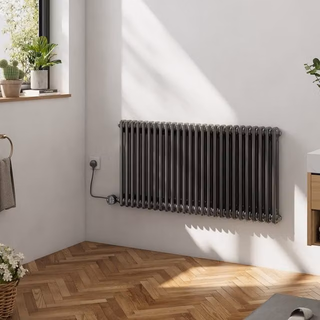 Livingandhome Wall-Mounted Electric Radiator with Thermostat and App Control, Black, Width: 101 cm