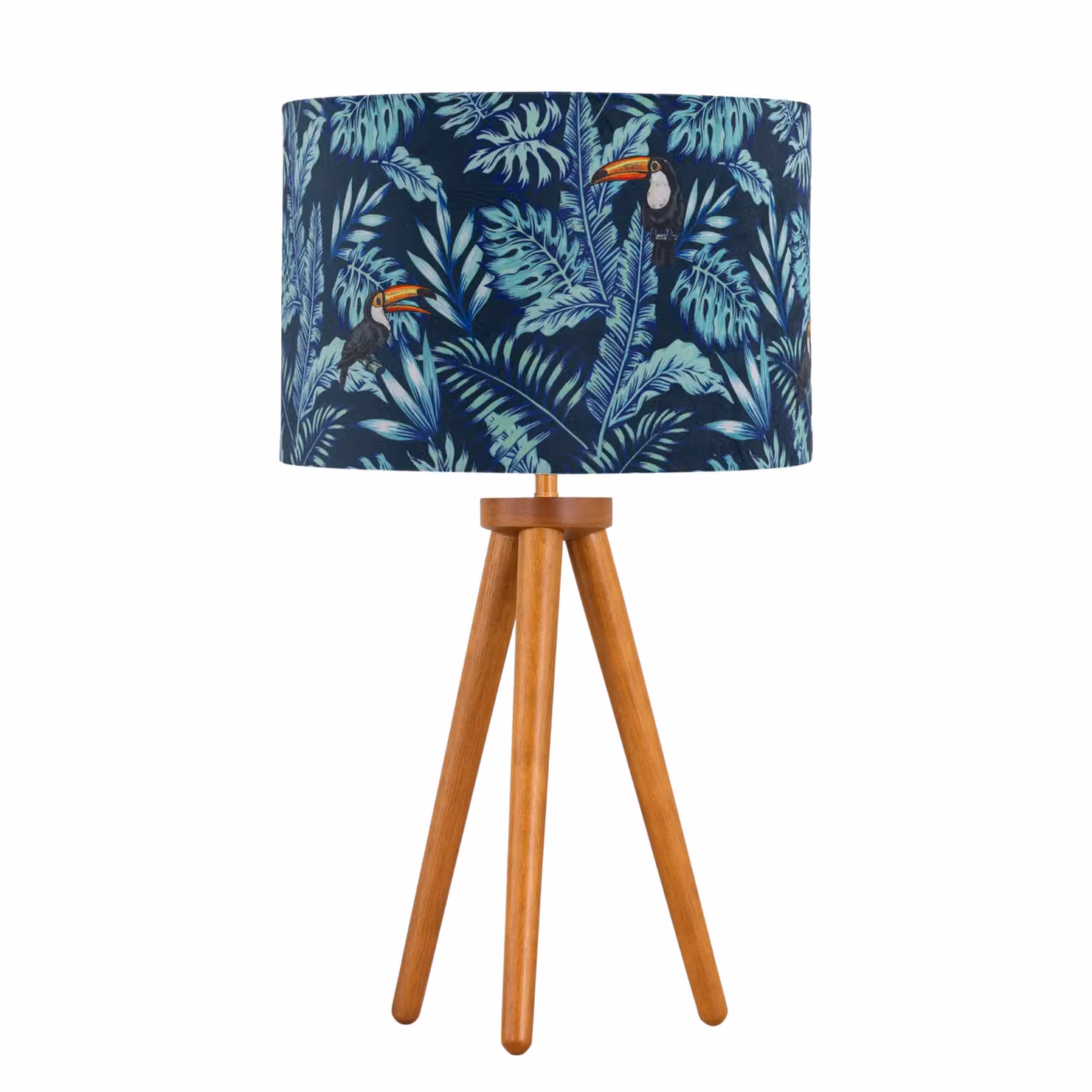 First Choice Lighting Set of 2 Brown Wood Table Lamps with Multicolour Toucan Fabric Shades – 2
