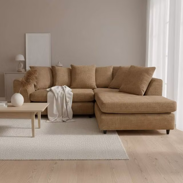Abakus Direct Jumbo Chenille L-Shaped Corner Sofa with Right Hand Facing Chaise in Brown – 1