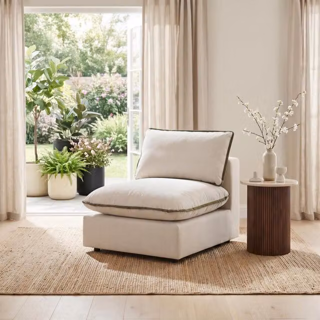 Furniturebox UK Echo Armless Armchair for Modular Sofa in Beige Linen-Look Fabric