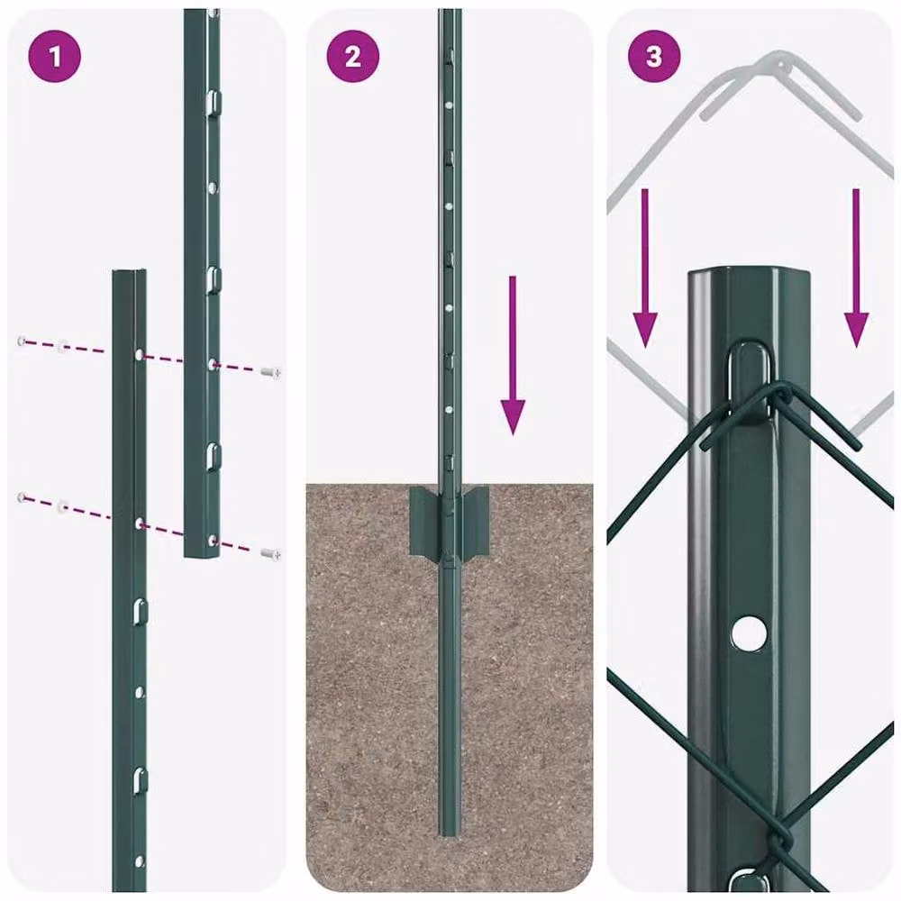 Berkfield Home Green Steel Chain Link Fence with 22 U-Profile Posts, W: 25 m, H: 1.2 m – 5