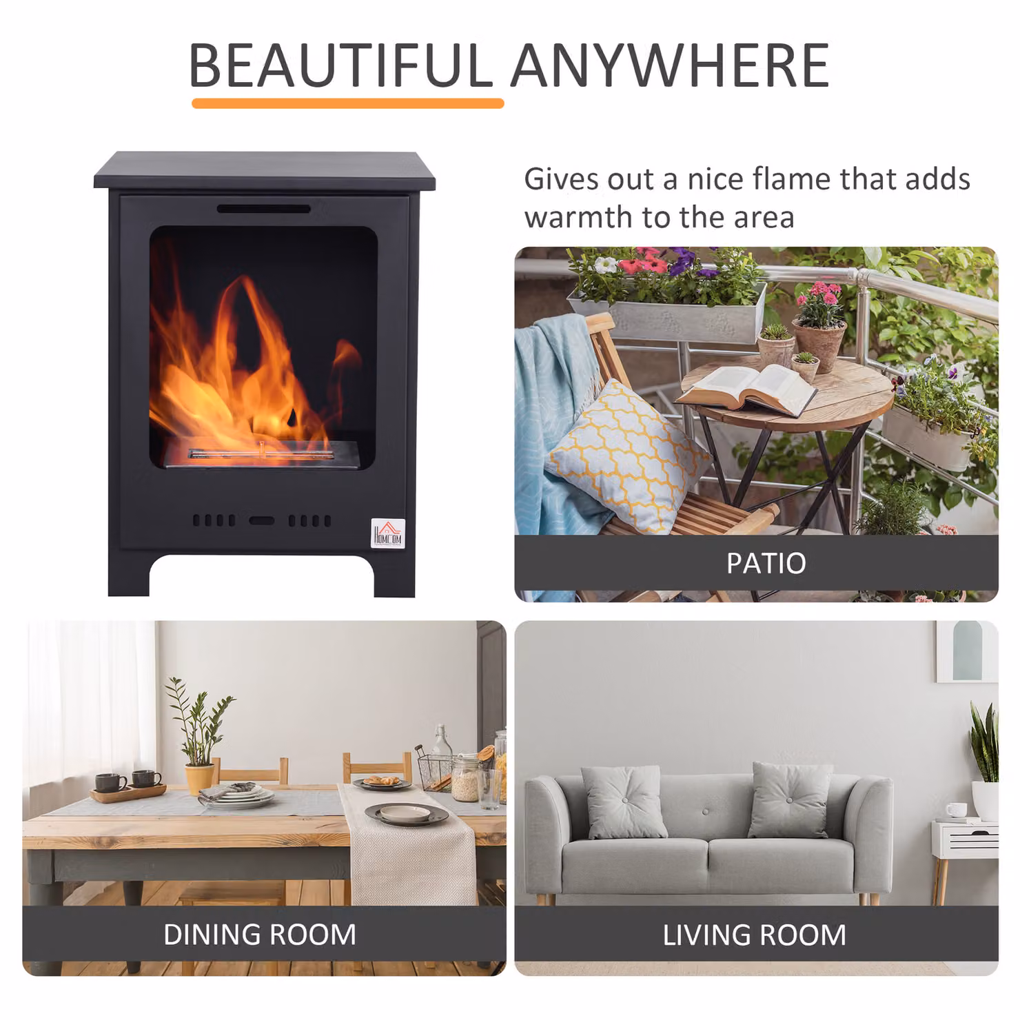 HOMCOM Freestanding Bioethanol Fireplace with 1.5L Tank, Black – 6