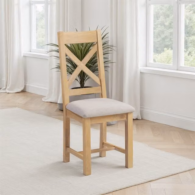 Seconique Classic Oak Dining Chairs in Beige and Multicolour, Pack of 2