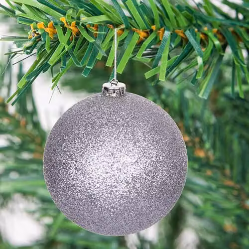 Shatchi 9-Piece Set of Grey and Silver Round Plastic Christmas Tree Bauble Hanging Decorations, Diameter: 5 cm – 3