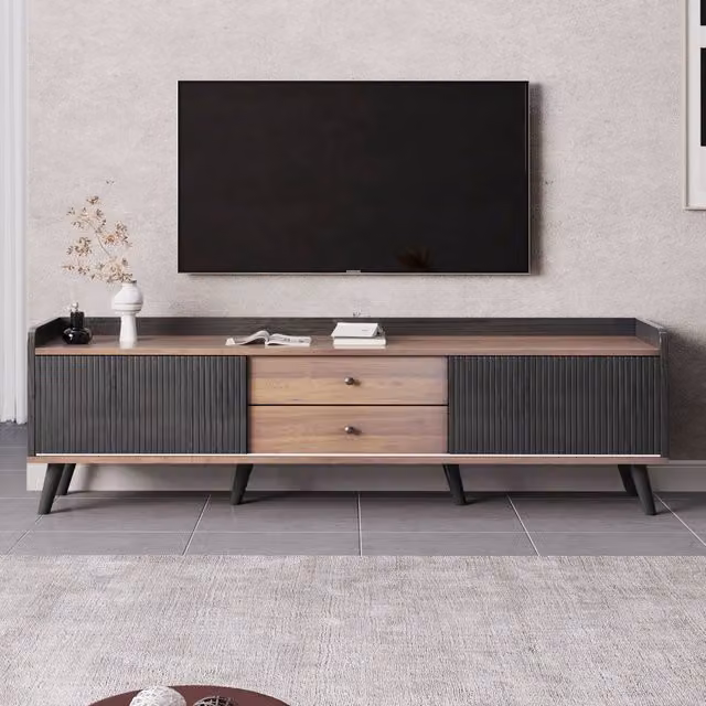 BTM TV Cabinet with 2 Drawers and Sliding Doors, W: 160 cm, D: 40 cm, H: 58 cm