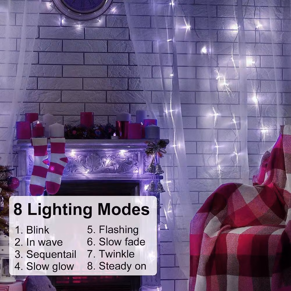 Garwarm Cool White LED Curtain String Lights with 300 LEDs and 8 Modes – 5