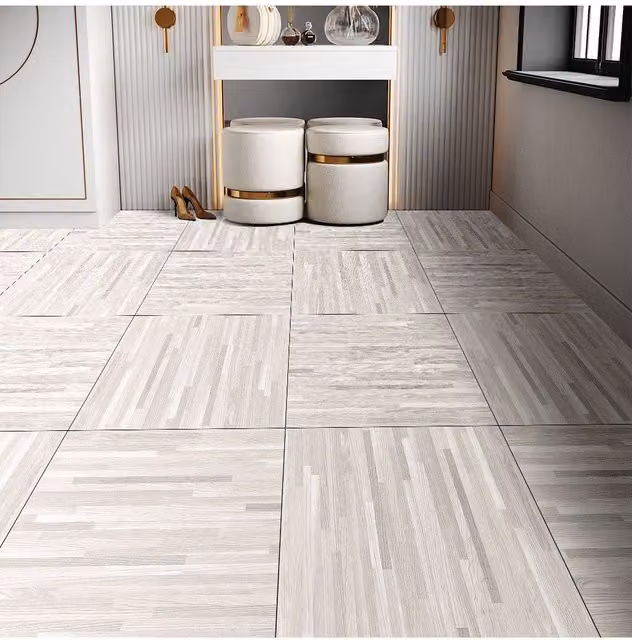 Living and Home 12-Piece Self-Adhesive PVC Flooring Tiles in Light Khaki Stone Look – 1