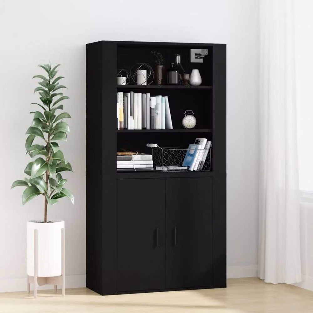 Berkfield Home Wall Mounted Black Cabinet with Hinged Doors and Open Shelf, W/D/H: 80 x 33 x 80 cm – 3