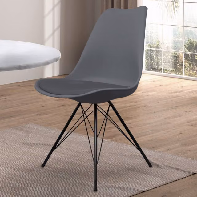 Fusion Living Soho Mid-Century Dining Chair in Grey Plastic with Black Metal Legs