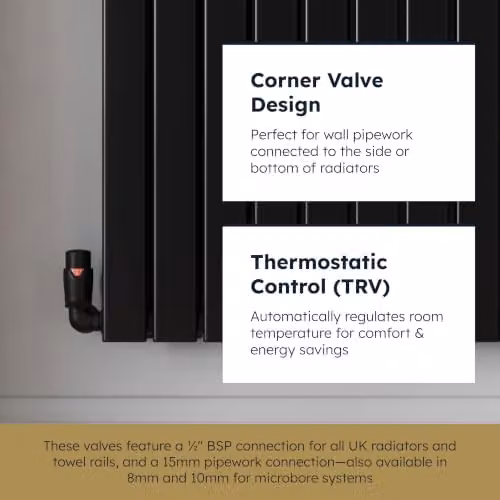 UK Radiators Solid Brass Thermostatic Radiator Valve Set in Black, 1/2" x 15mm – 2