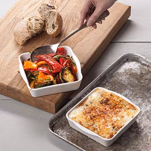 WM Bartleet & Sons Set of 2 White Porcelain Square Roasting and Baking Dishes, 13.5 cm – 2