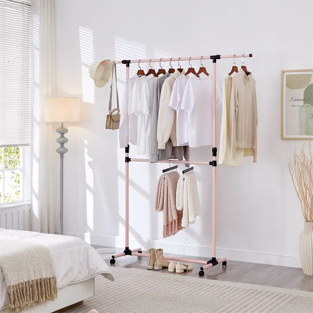 EONLION Pink Metal Clothes Rail with Continuous Linear Rail – 2