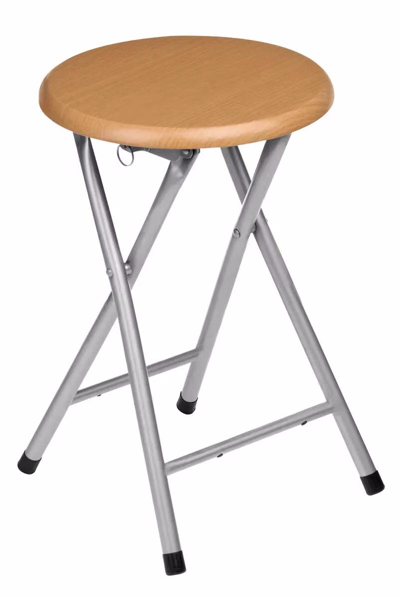 Orsina Fold Away Stool with Wood Veneer Seat and Silver Metal Frame – 4