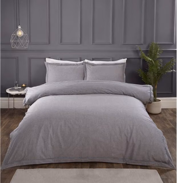 Divante Josephine Oxford Edge Grey Cotton Duvet Cover, 200 x 200 cm