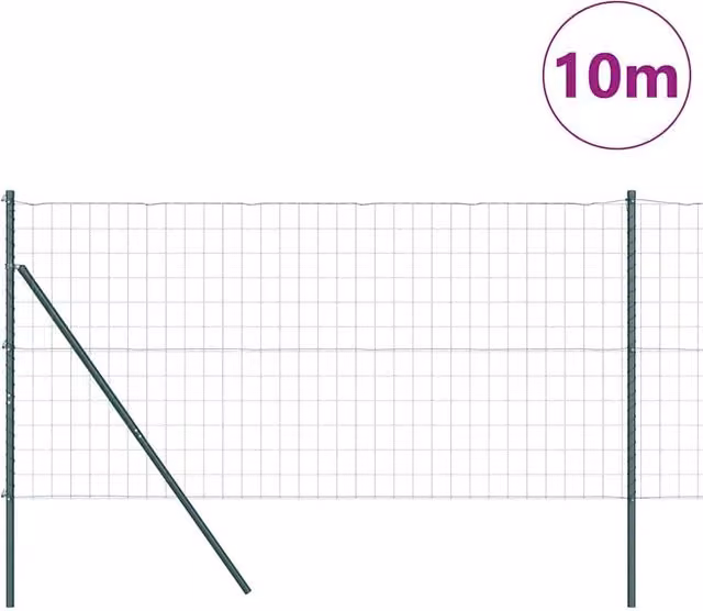 Berkfield Home Green Euro Fence with 7 Posts, Galvanised Steel, W: 10 m, H: 1.2 m