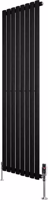 Monstershop Oval Single Column Steel Radiator and Valves with Thermostat Head, Black, H: 160 cm x W: 48 cm – 1