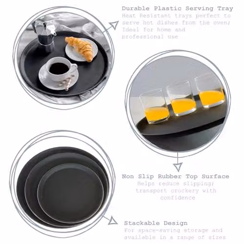 Argon Tableware Black Round Non-Slip Rubberised Serving Tray, Diameter: 40 cm – 2