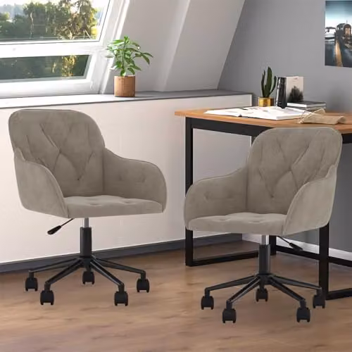 vidaXL Set of 2 Modern Swivel Dining Chairs in Light Grey Velvet, W/D/H: 55 x 59.5 x 77 cm – 2