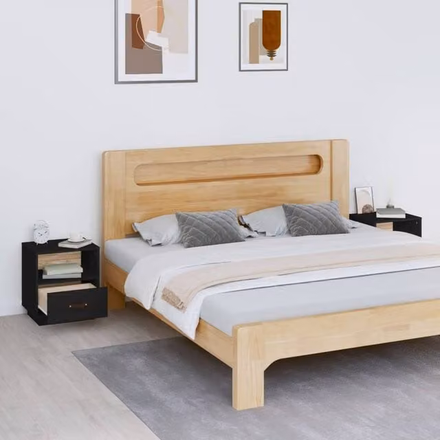 Berkfield Home Beautiful Bedside Cabinets, Set of 2, Black, Solid Pine Wood, W/D/H: 40 x 34 x 45 cm – 1