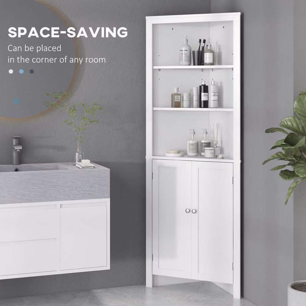 STILVORA White Lacquered Corner Bathroom Cabinet with Hinged Doors and Internal Shelves – 3