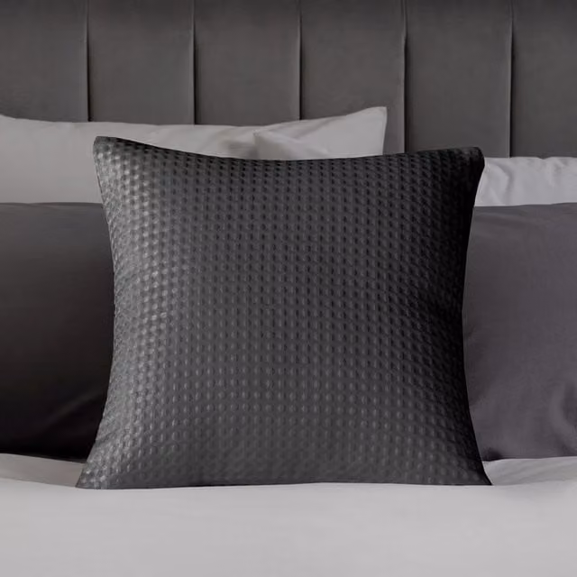 Velosso Textured Waffle Filled Square Cushion in Anthracite Grey