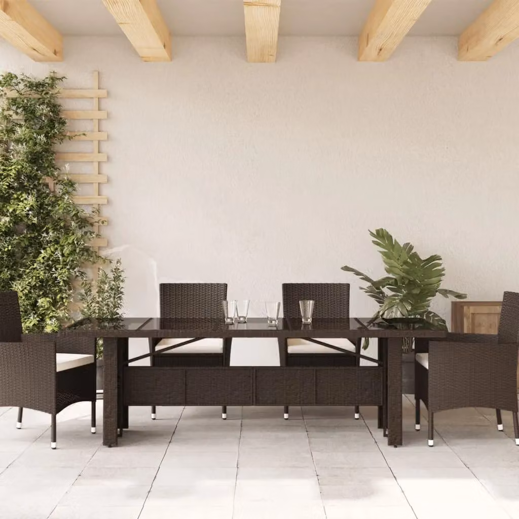 Berkfield Home Modern Brown Poly Rattan Garden Table with Glass Top, W/D/H: 240 x 90 x 75 cm – 3