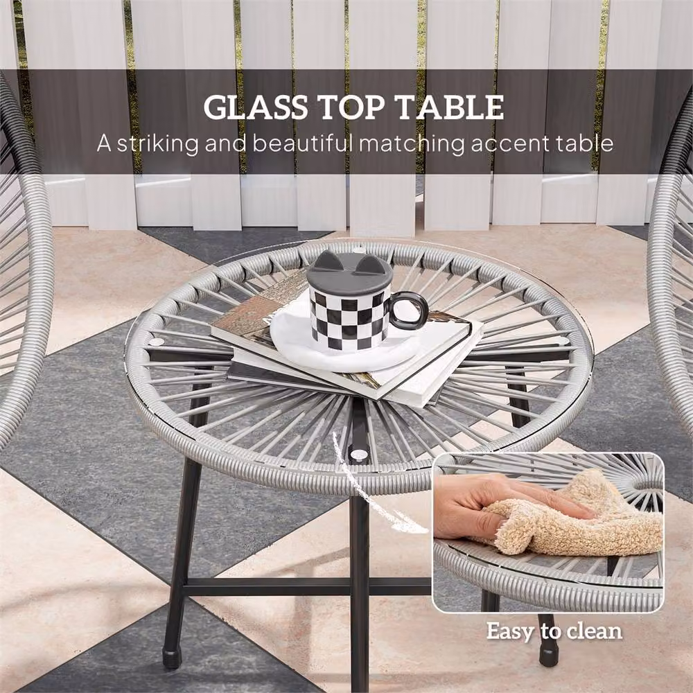 Outsunny Nordara Grey Rattan Garden Bistro Set with Cushions for 3 Adults – 3