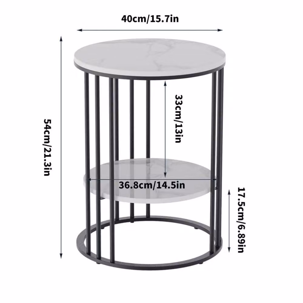 Kelvenix 2-Tier Round Marble Top Coffee Table in Black – 4